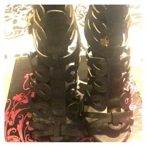 Black Strap Zip up Heels